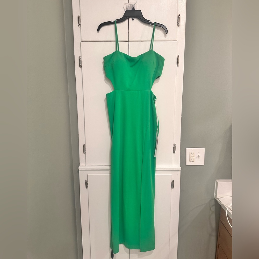 Brand New with tags Green Aqua Cutout high slit gown